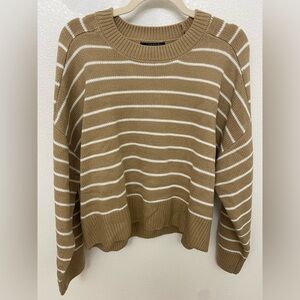 T Tahari Tan and White Striped Sweater